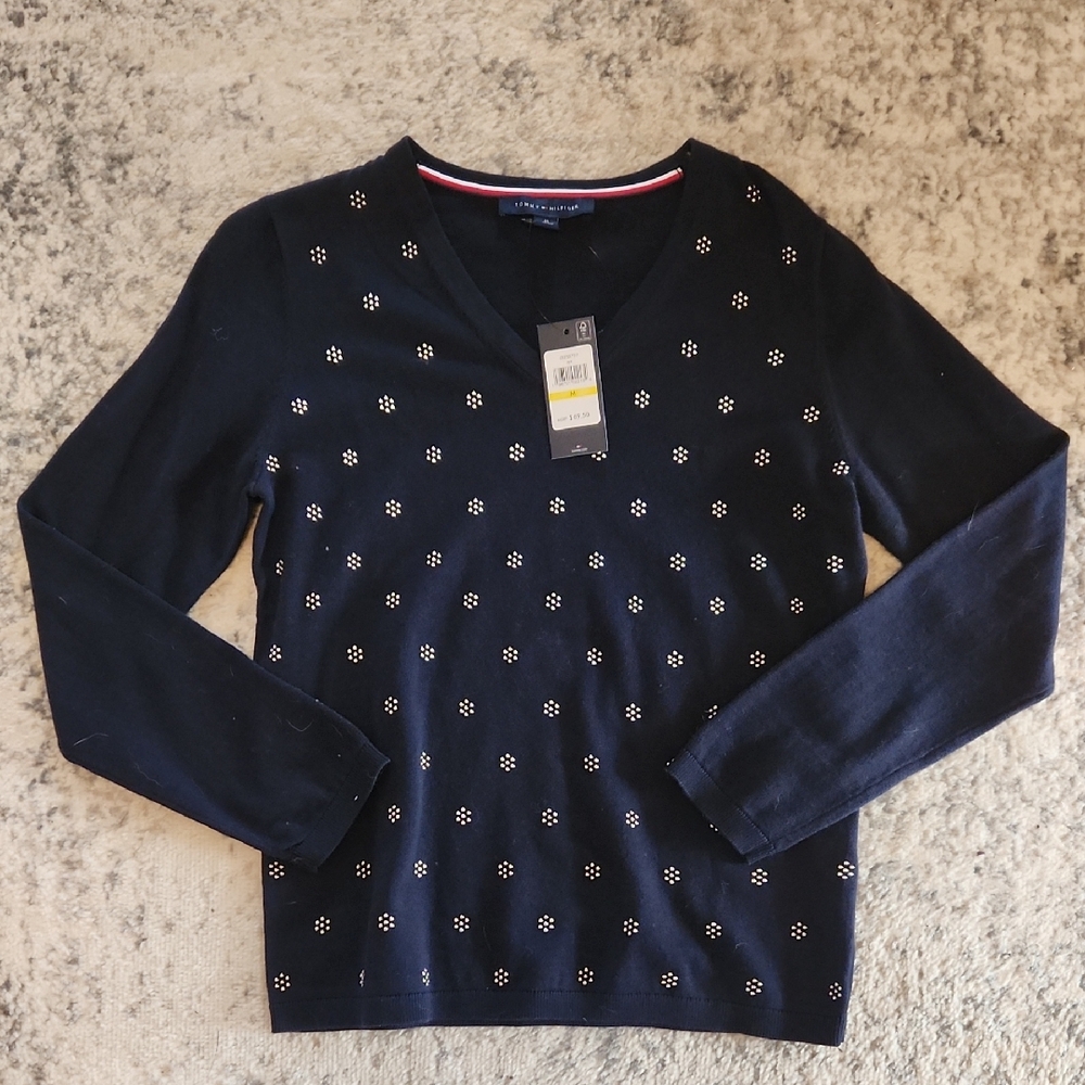 Tommy Hilfiger Navy V-Neck Sweater with Pattern